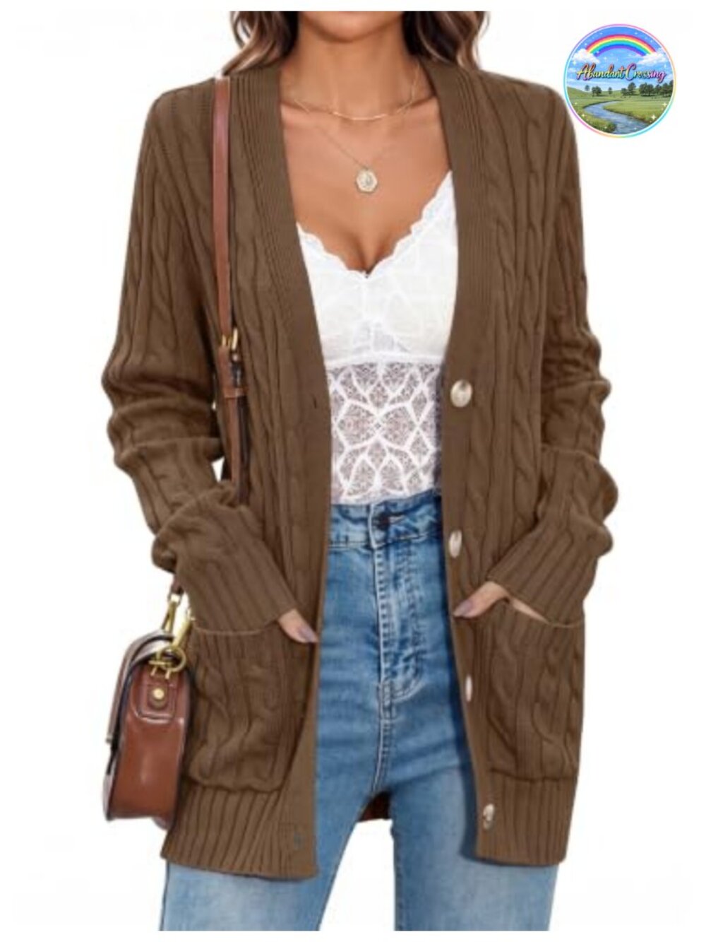 Womens Oversized Cable Knit Button Up Cardigan Sweater with Pockets